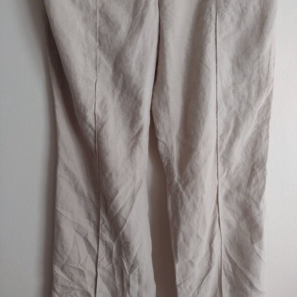J. Crew Wide Leg Flax Linen Pants 12 Y2K Tan Cuffed Lagenlook Pant - Picture 4 of 8